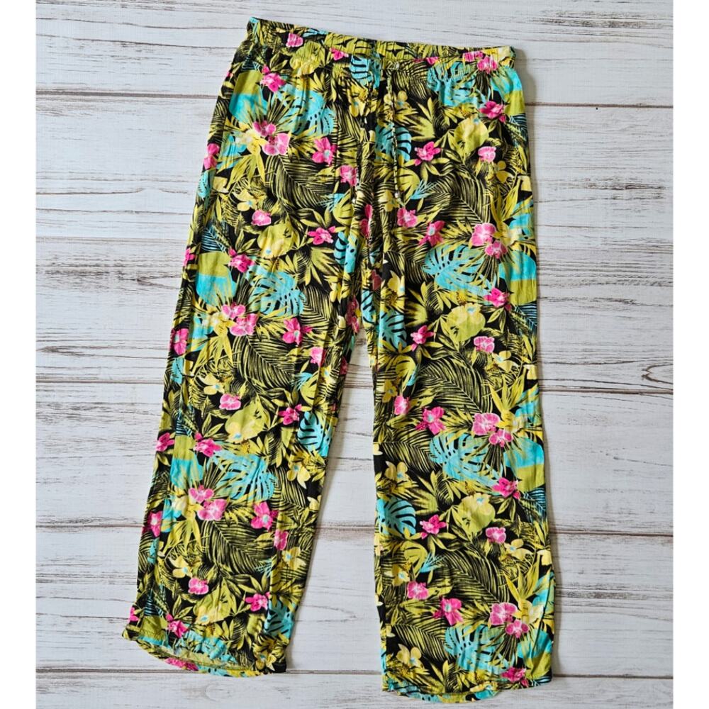 Sierra Sky Tropical Print Flowy Pants sz XL
